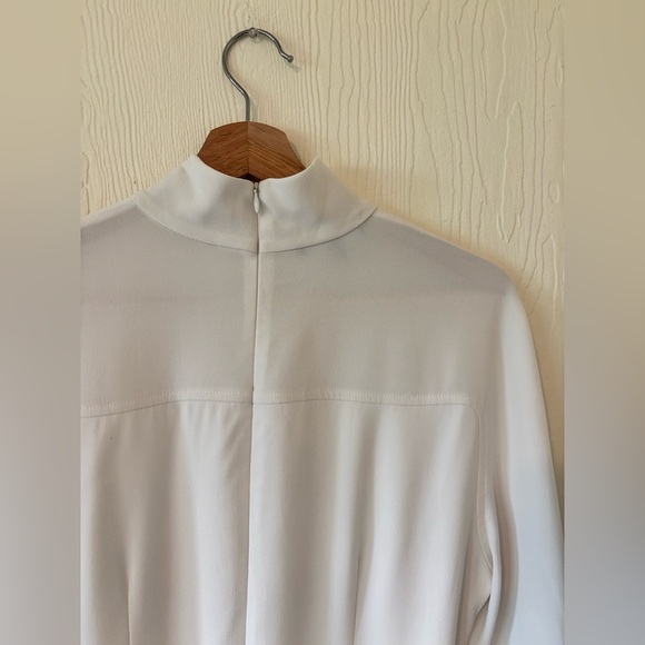 Judith and Charles White Long Sleeve Mock Neck Belted Bridal Holiday Mini Dress - Picture 9 of 16